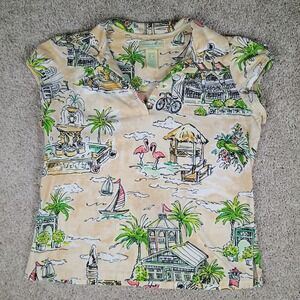 Caribbean Joe Petite S Flamingo Tropical Florida Scenic Polo Top Stretch